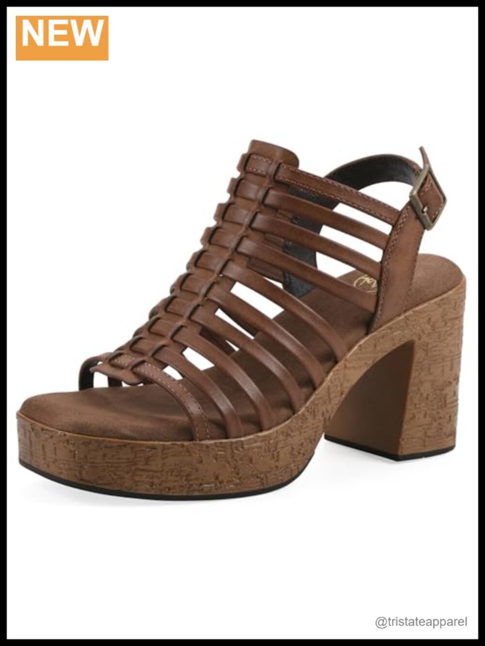 Gladiator Platform Sandal Cork Sole Open Square Toe Buckle Adjustable